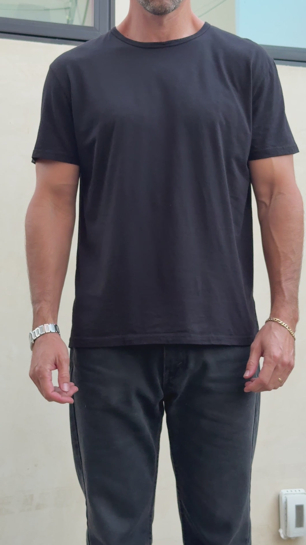 the goat crew neck; classic black 50/50 cotton modal